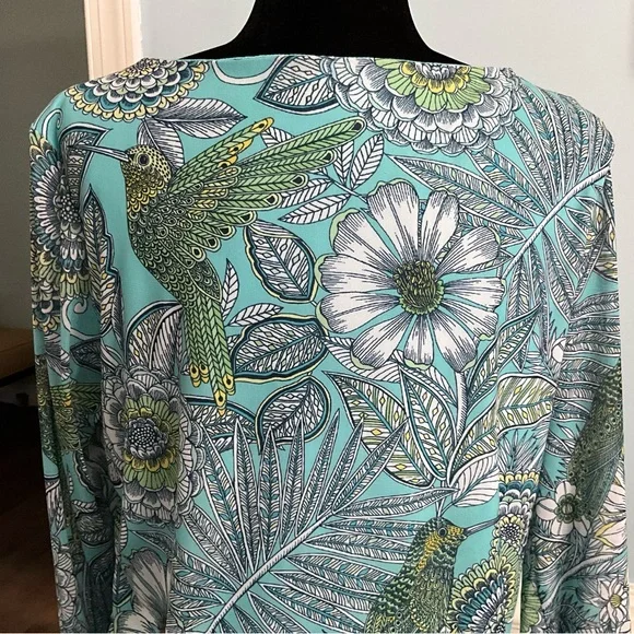 Teal Top NWOT Hummingbird Blouse Spring Floral TunicTop Floral Bird Top - Picture 9 of 14